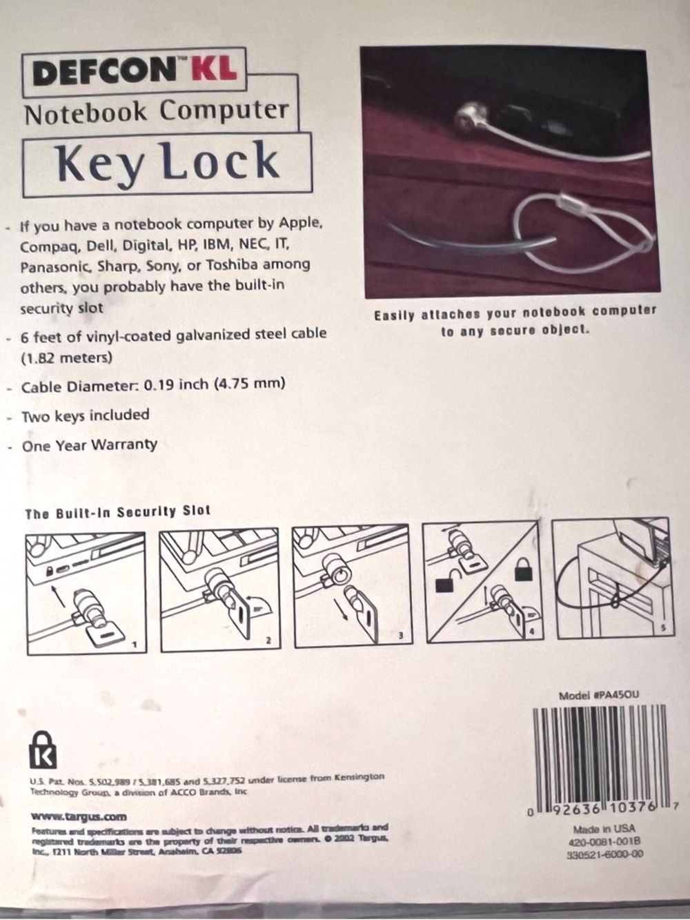 Targus Silver Notebook Key Lock Cable - Picture 2 of 3